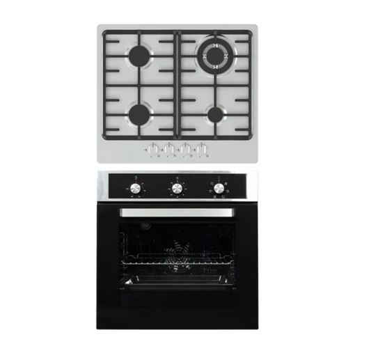 60cm Combi 6 Function Electric Oven Set With 4 Burner Stainless Steel Gas Hob