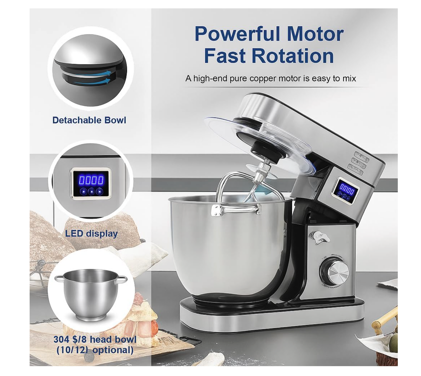 2000W Heavy-Duty Stand Mixer – 6 Speeds, 12L Stainless Steel Bowl, Tilt-Head Design, Ideal for Bread, Cake, Cookies & Large Batch Mixing