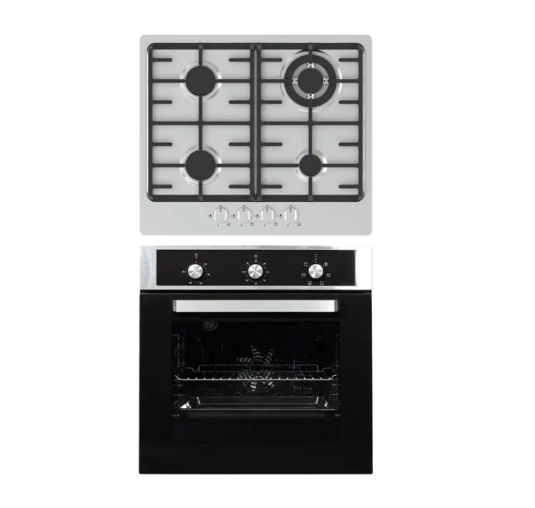 60cm Combi 6 Function Electric Oven Set With 4 Burner Stainless Steel Gas Hob