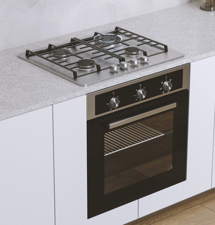 60cm Combi 6 Function Electric Oven Set With 4 Burner Stainless Steel Gas Hob