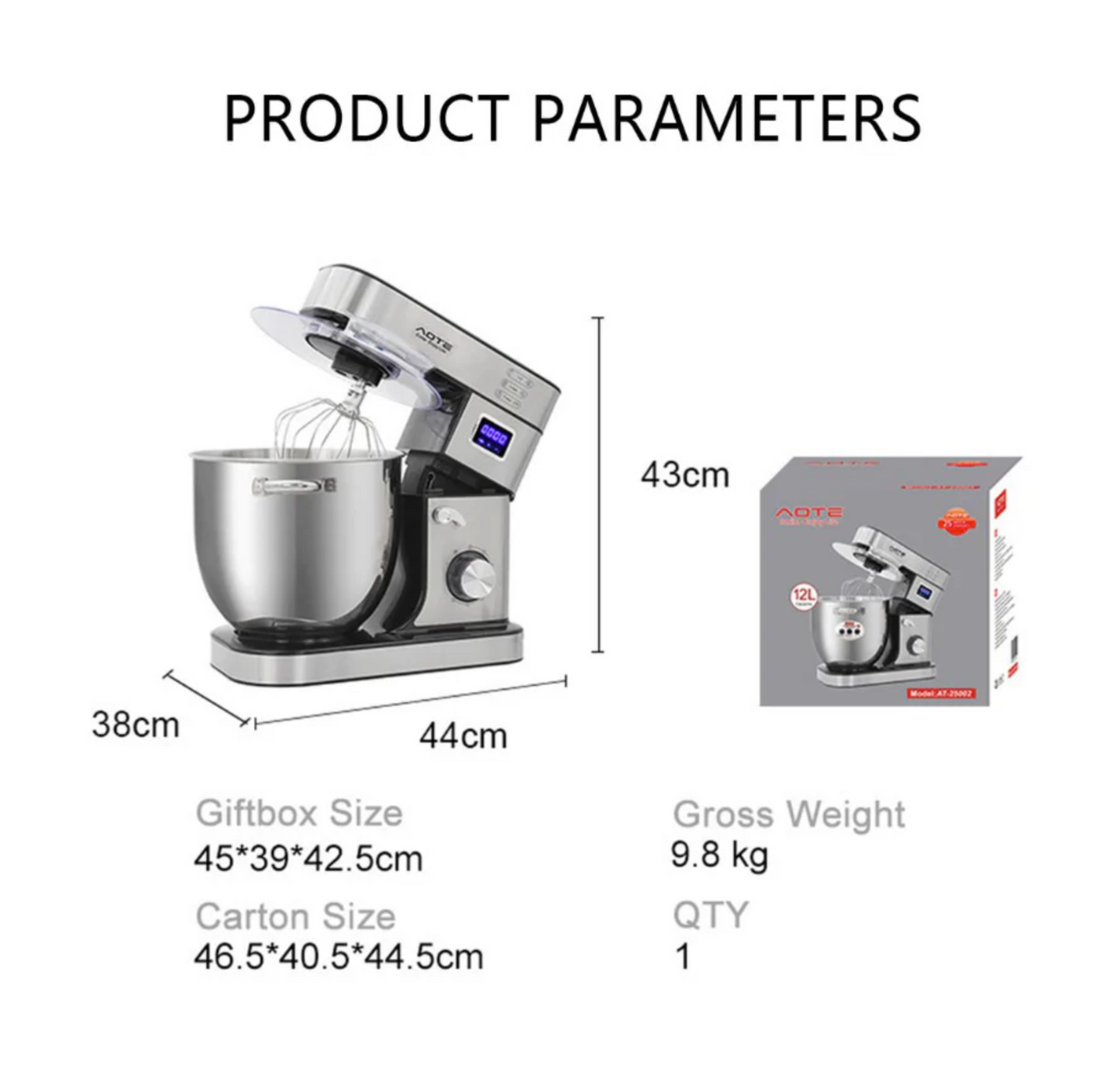 AOTE 2200W 12L Kitchen Electric Stand Mixer With Bowl,Dough Mixer For Cake
