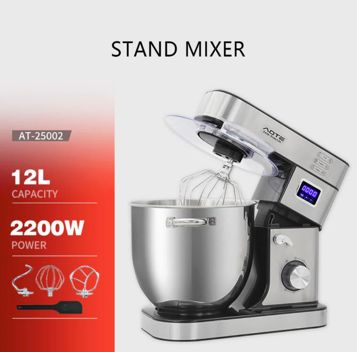 AOTE 2200W 12L Kitchen Electric Stand Mixer With Bowl,Dough Mixer For Cake