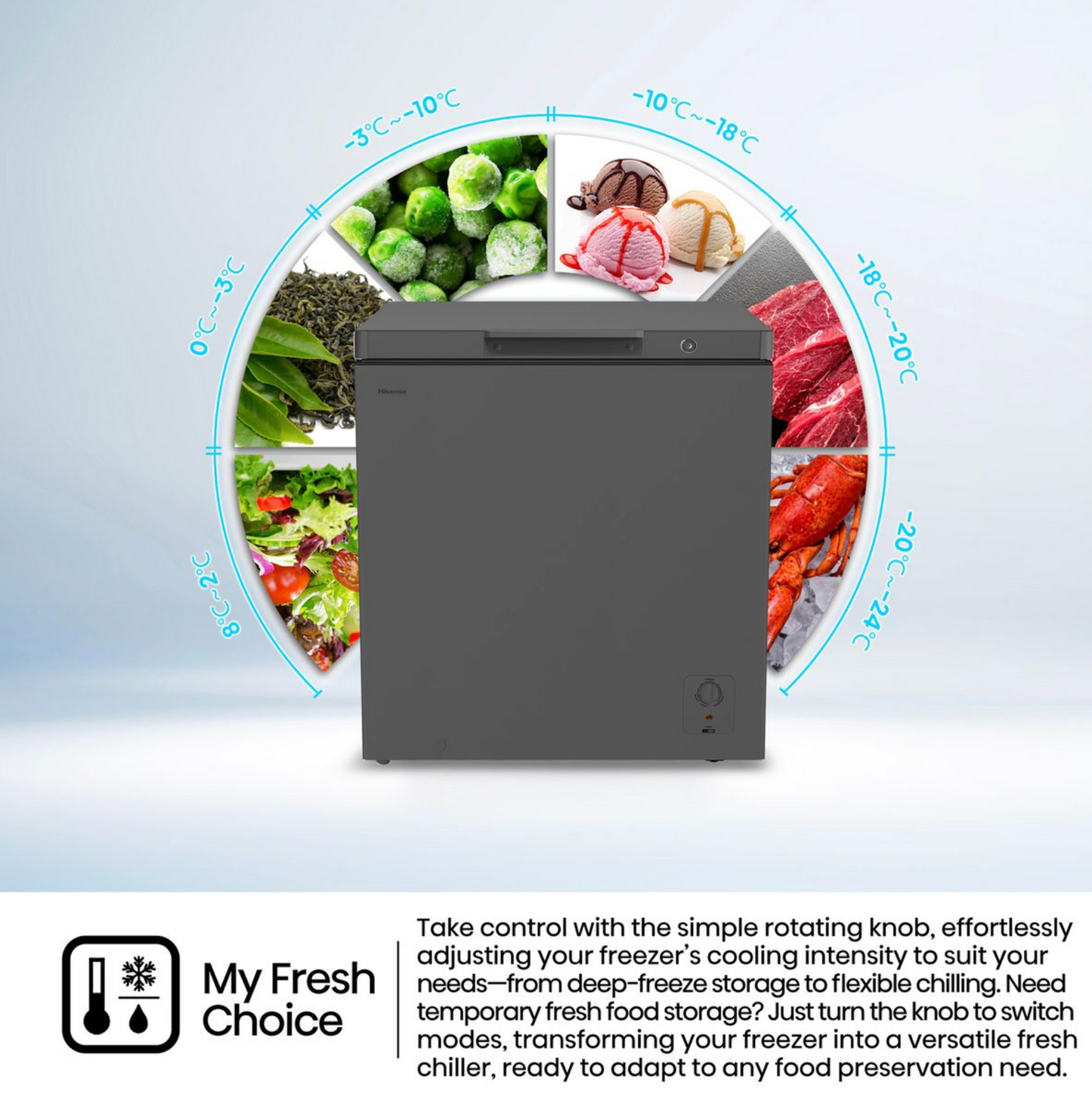 Hisense 198L Chest Freezer with Seamless Frame and Boundless Door - Grey