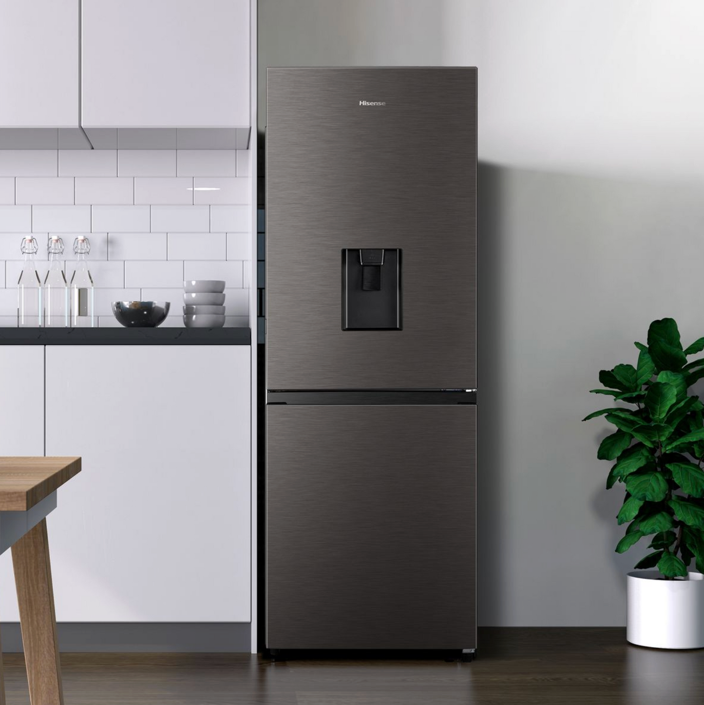 Hisense 222L Bottom Freezer Fridge with Water Dispenser -Titanium Inox