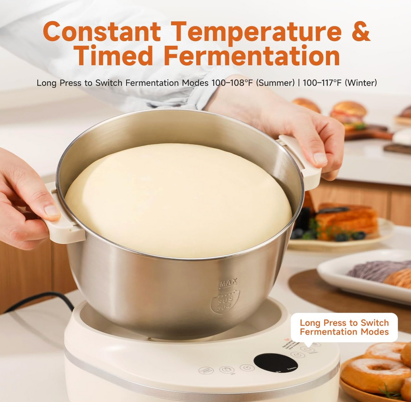 Joydeem Electric Dough Maker with Ferment Function, 7Qt Dough Mixer Machine, Perfect for Bread Pizza Roti Dumpling Dough & Sourdough, HMJ-A701