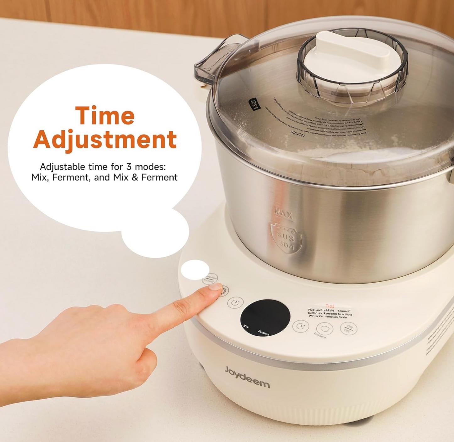 Joydeem Electric Dough Maker with Ferment Function, 7Qt Dough Mixer Machine, Perfect for Bread Pizza Roti Dumpling Dough & Sourdough, HMJ-A701