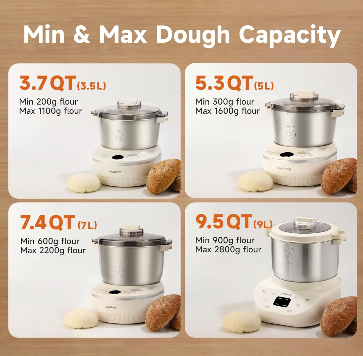 Joydeem Electric Dough Maker with Ferment Function, 7Qt Dough Mixer Machine, Perfect for Bread Pizza Roti Dumpling Dough & Sourdough, HMJ-A701