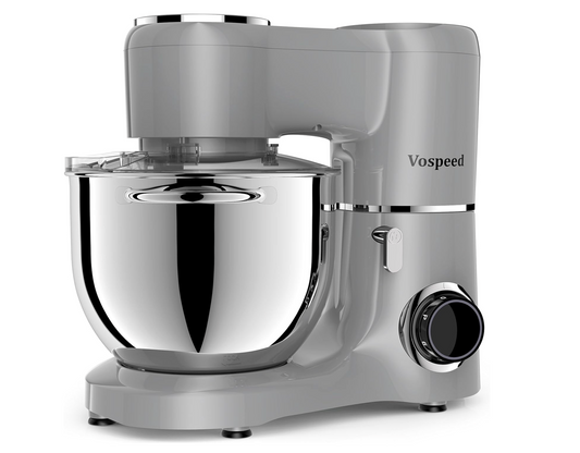 Vospeed Stand Mixer 8L Cake Mixer Electric Kitchen Food Mixer with Stainless Steel Bowl, Beater, Dough Hook, Whisk for Baking, Dishwasher Safe (Grey)